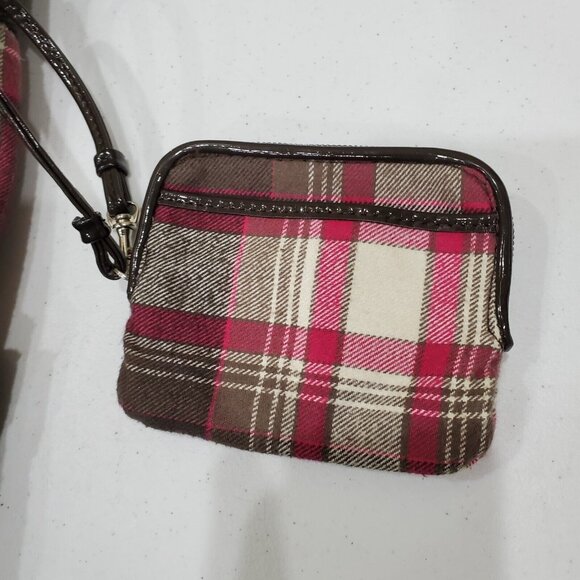 Aeropostale Tote Handbag with Wristlet Brown Pink Plaid Canvas Double Handles - Picture 13 of 15